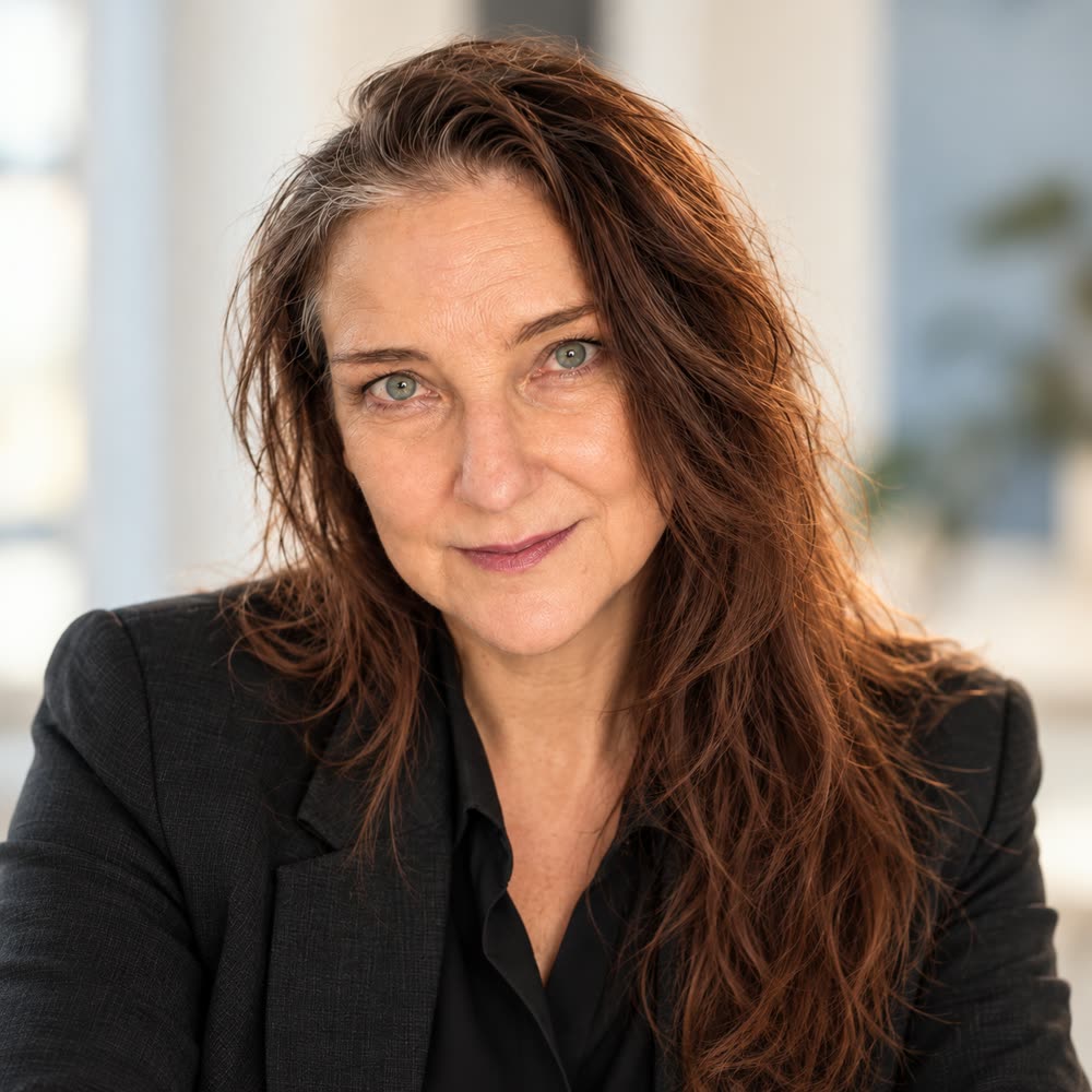 Porträt von Bianca Austermann-Wolf: lange rotbraune Haare, dunkler Blazer, ruhiger Blick in die Kamera.